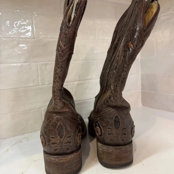 Corral® Ladies Chocolate Snake Inlay Brown Square Toe Boots A2404 - Picture 5 of 6